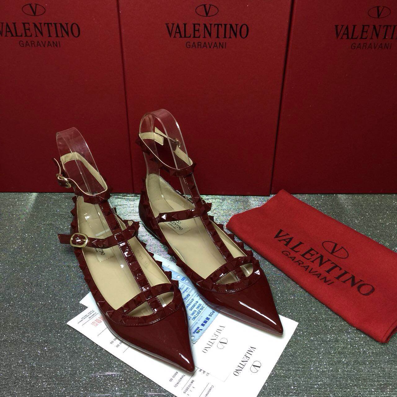 valentino paint wine stud sandals flats shoes