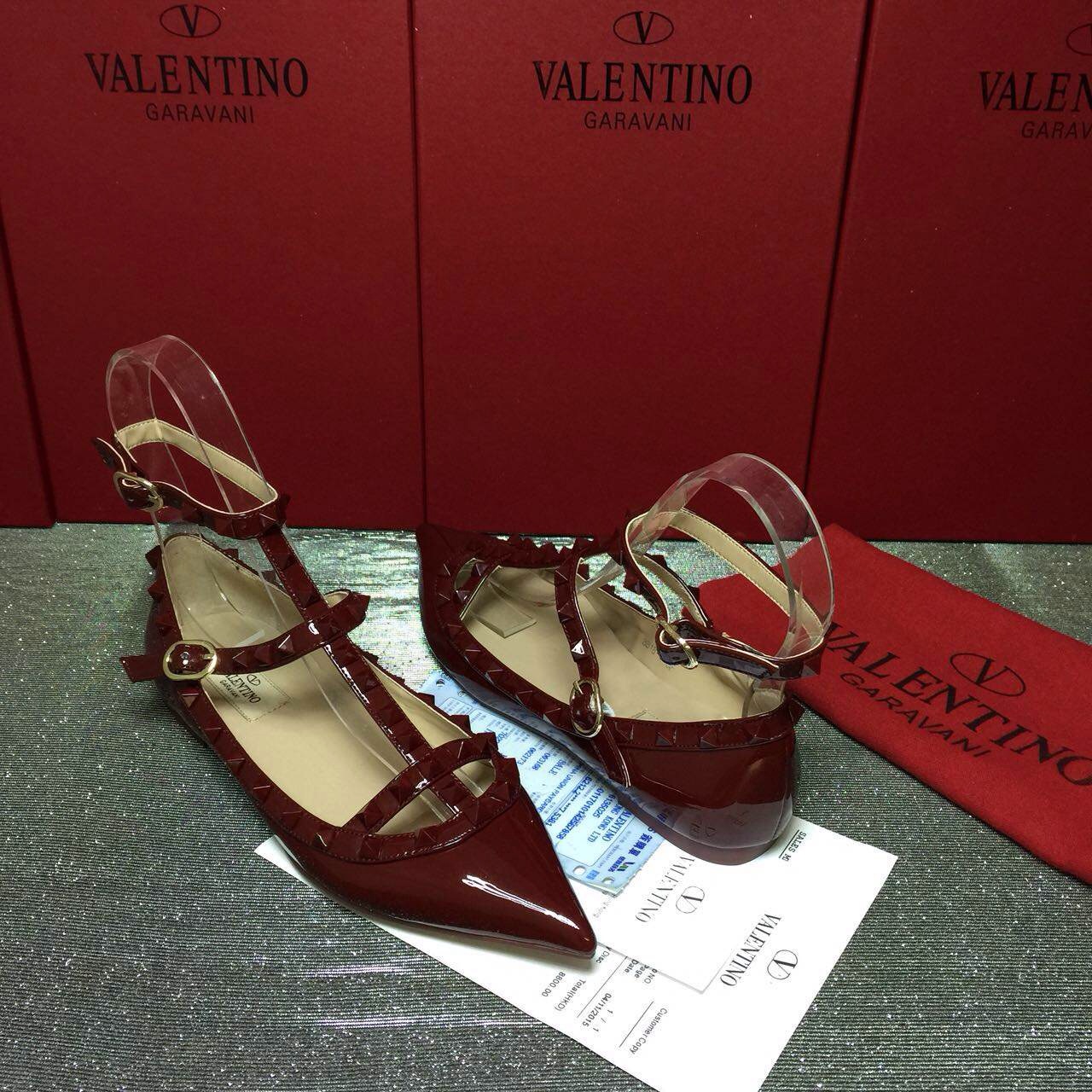 valentino paint wine stud sandals flats shoes