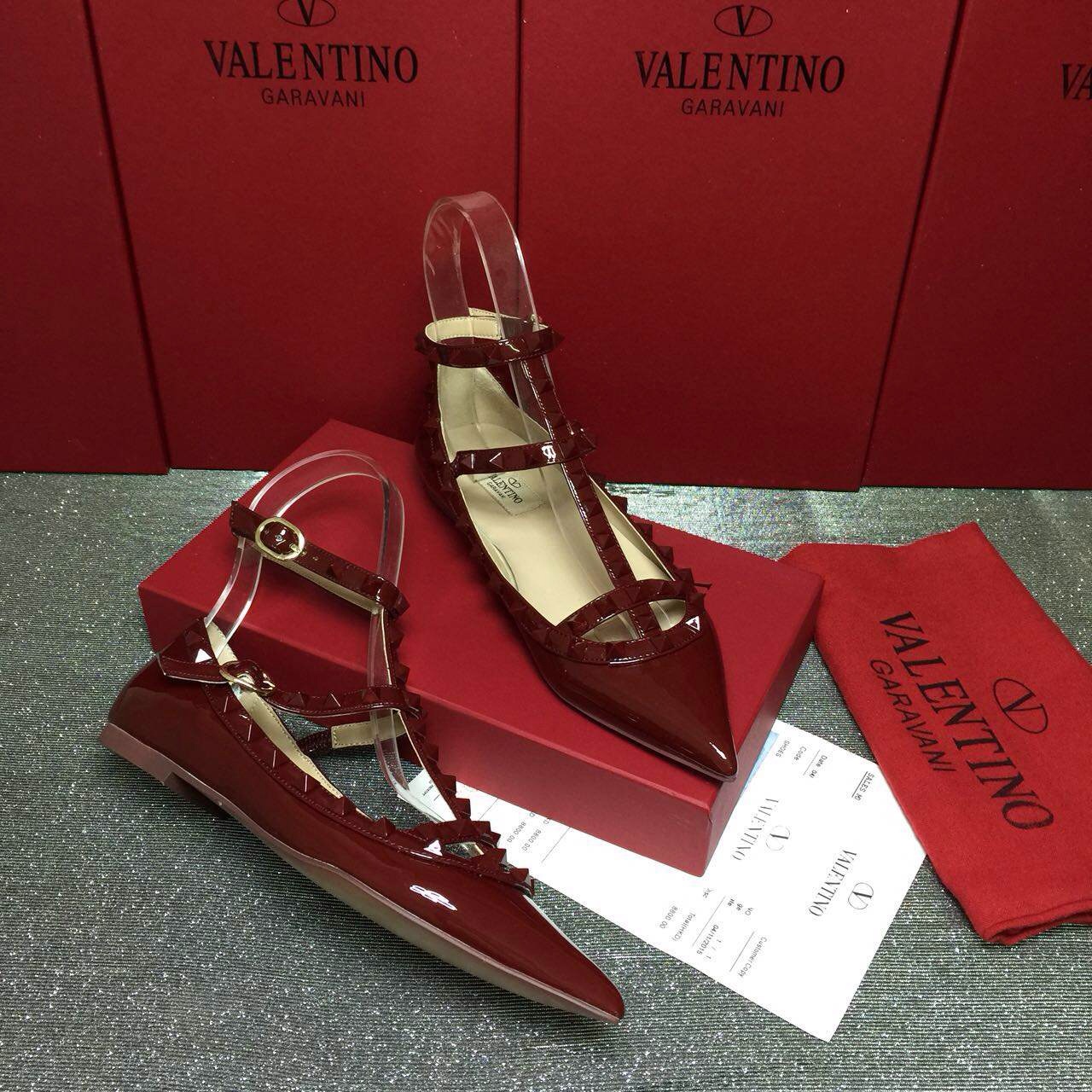 valentino paint wine stud sandals flats shoes