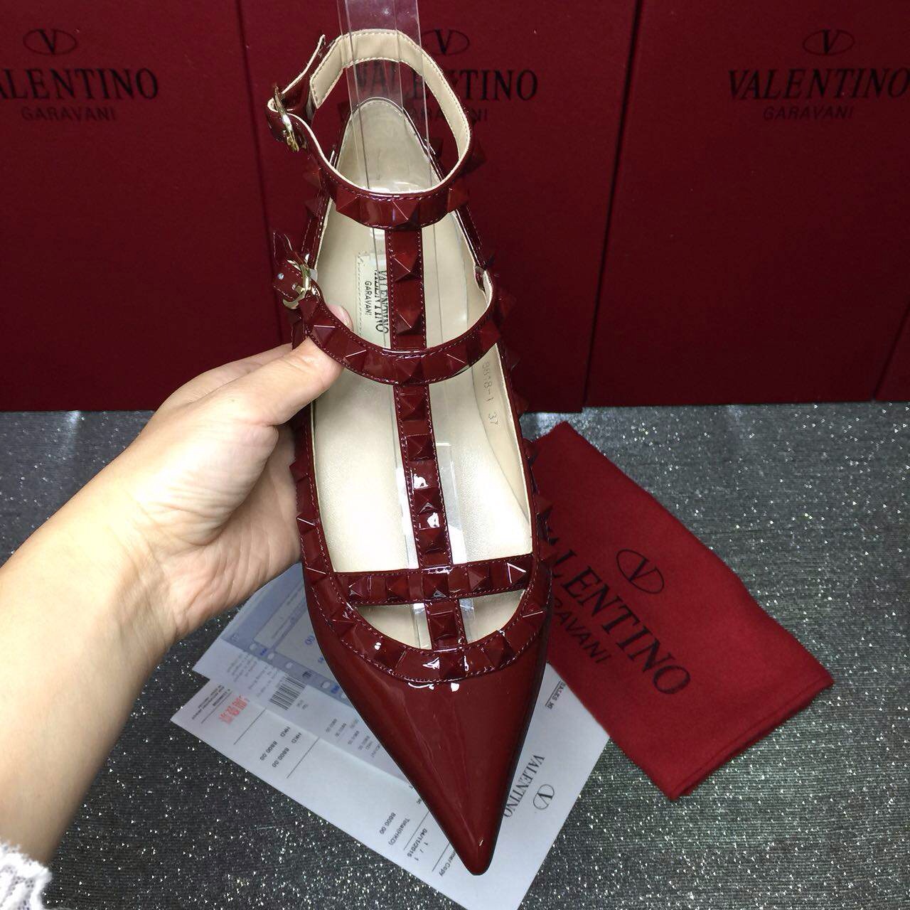 valentino paint wine stud sandals flats shoes