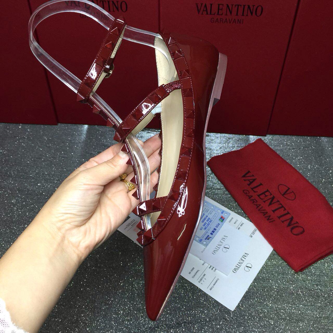 valentino paint wine stud sandals flats shoes