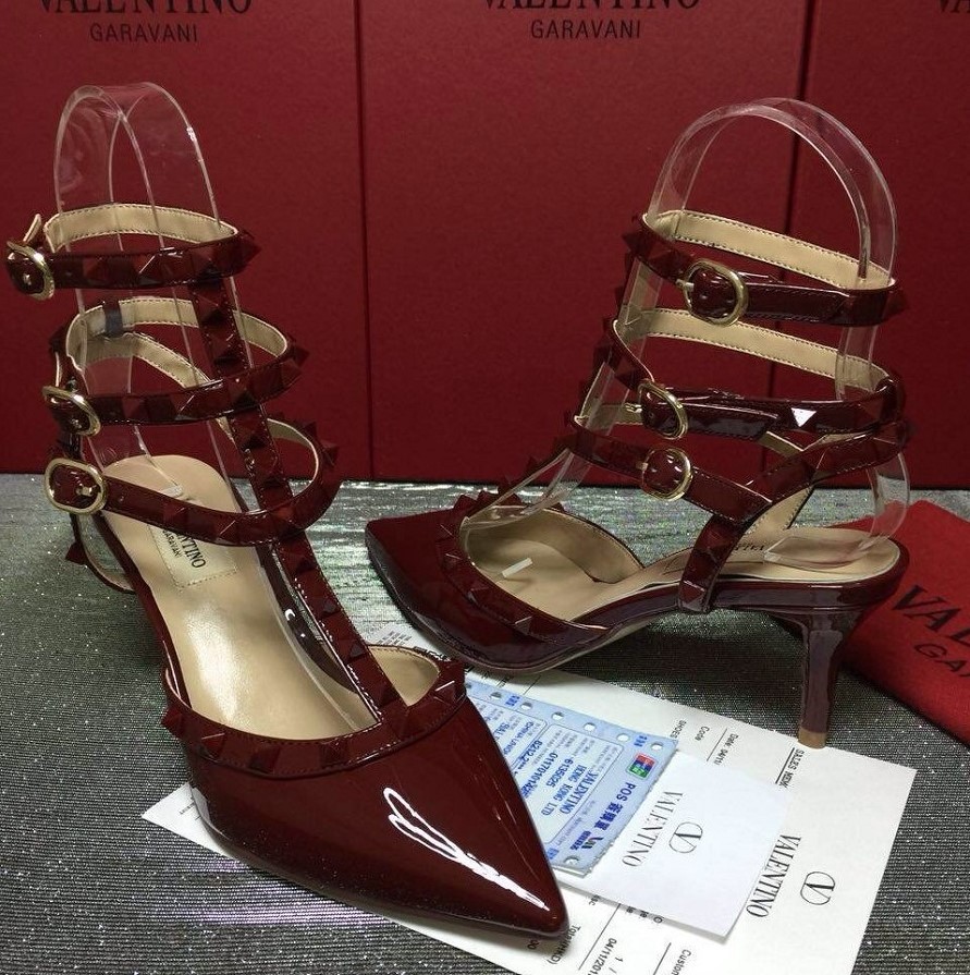 valentino sandals heels wine stud paint shoes