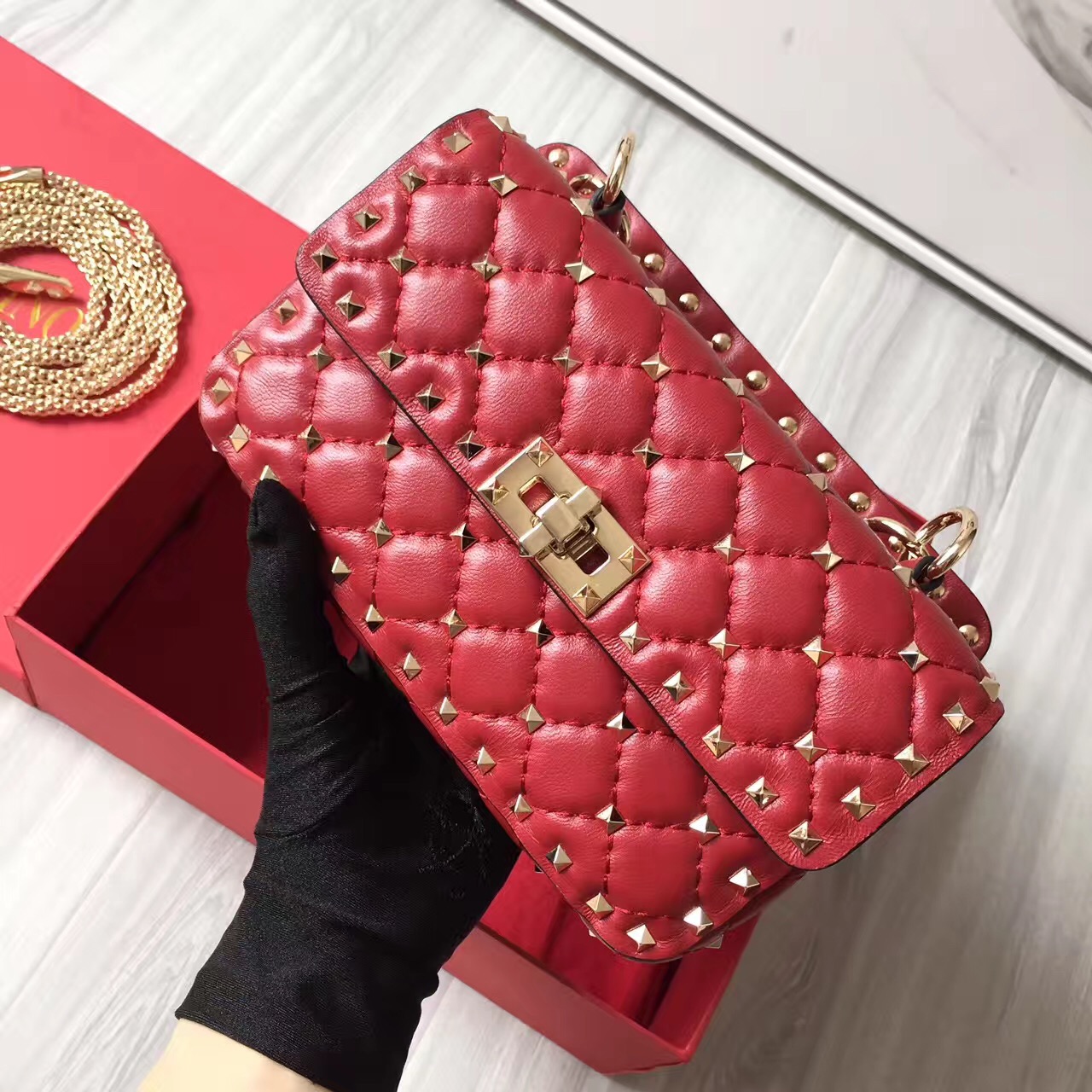 valentino small red rockstud handbags