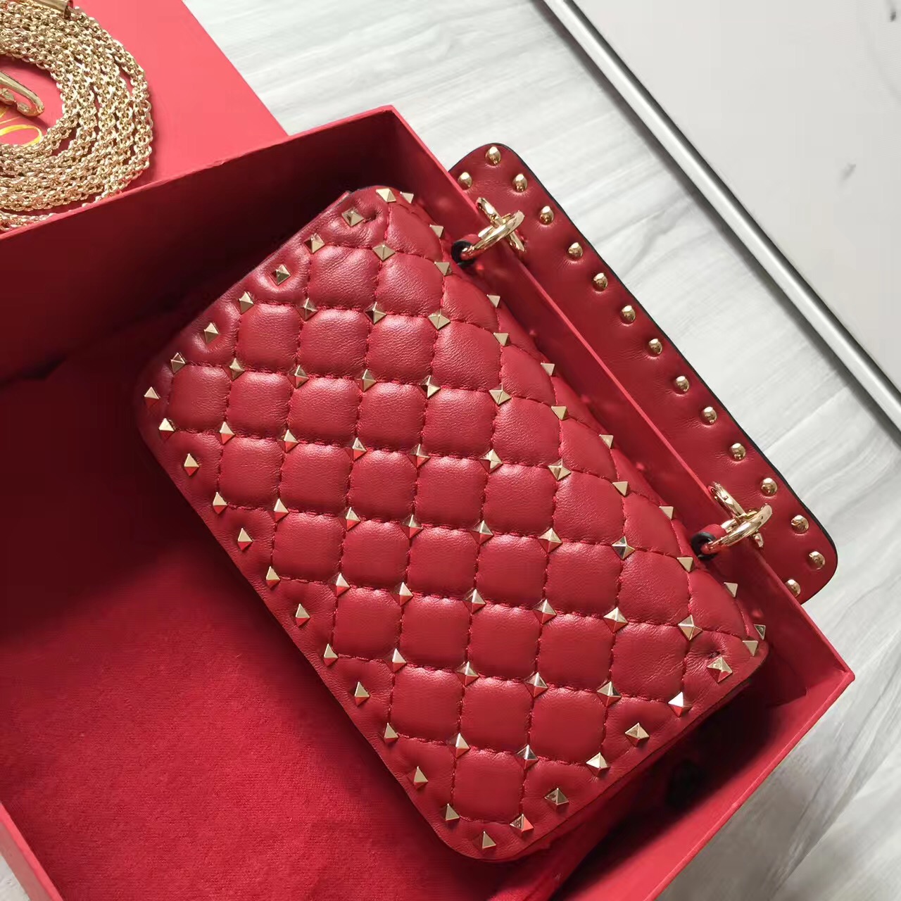 valentino small red rockstud handbags