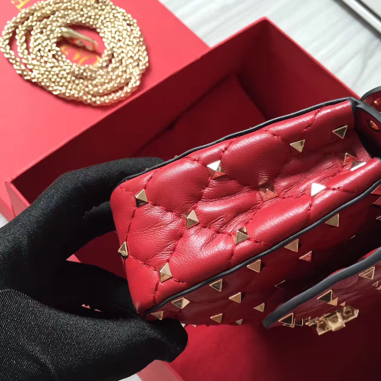 valentino small red rockstud handbags