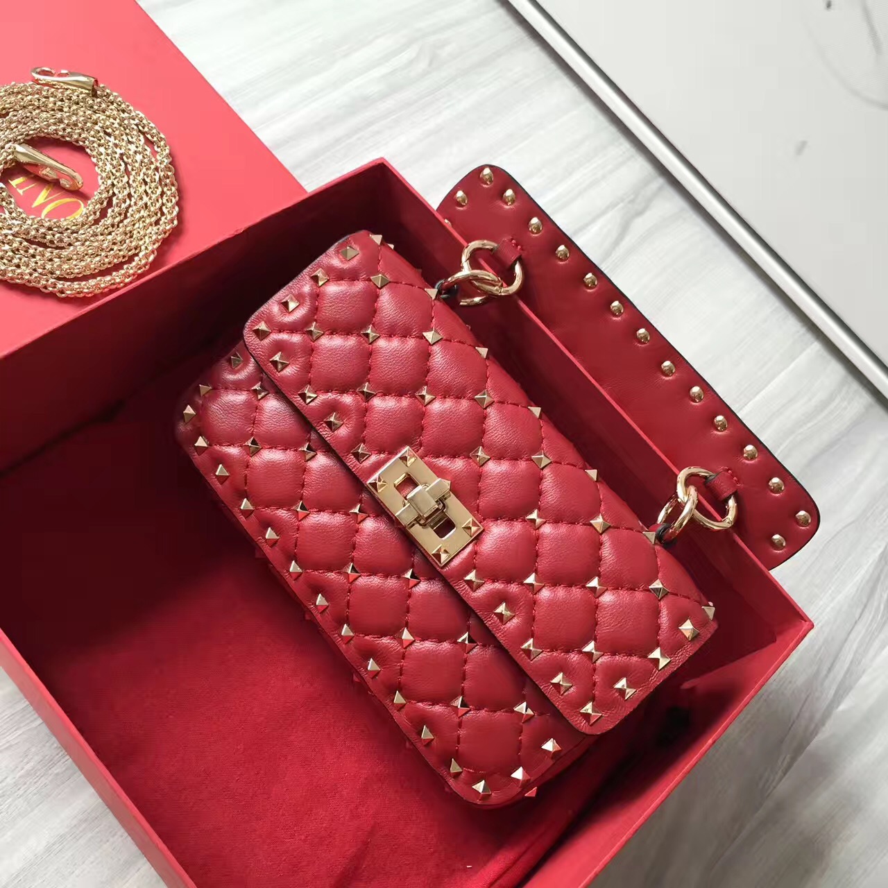 valentino small red rockstud handbags