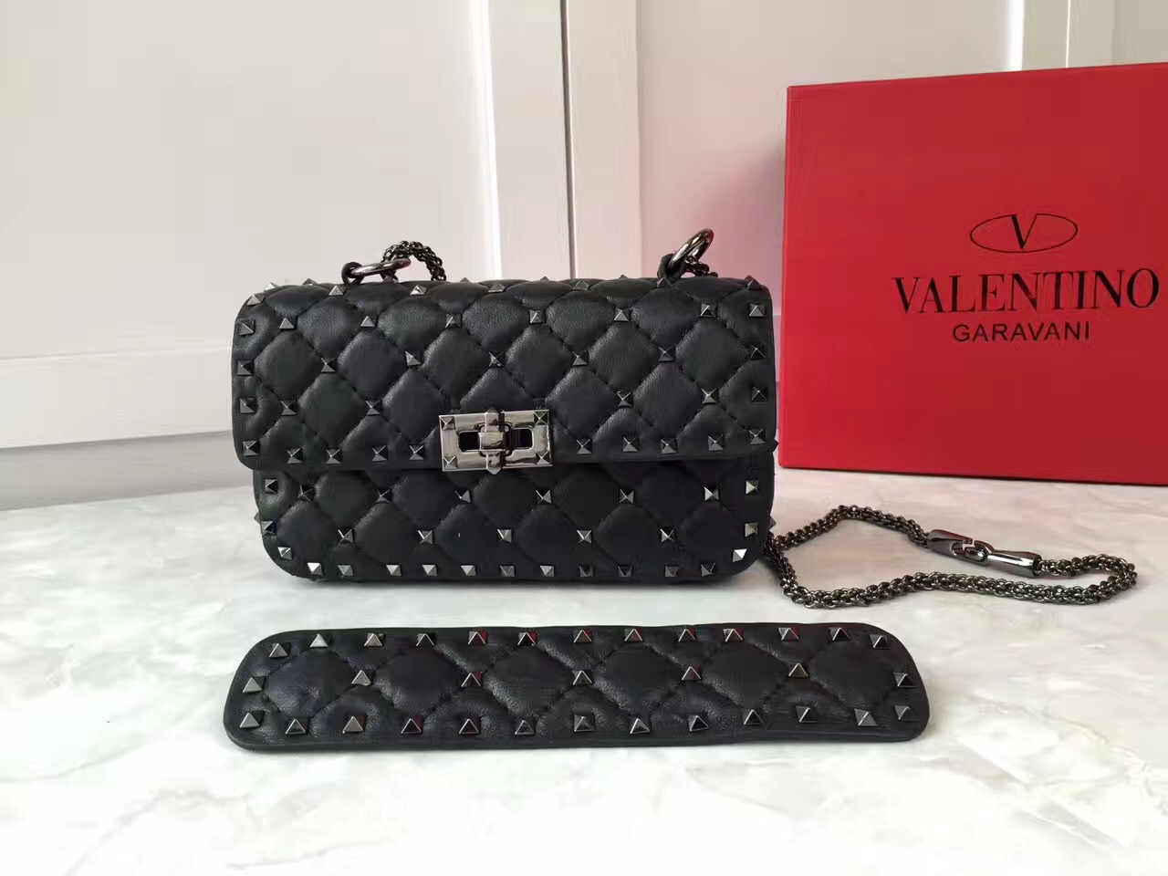 valentino small rockstud black handbags