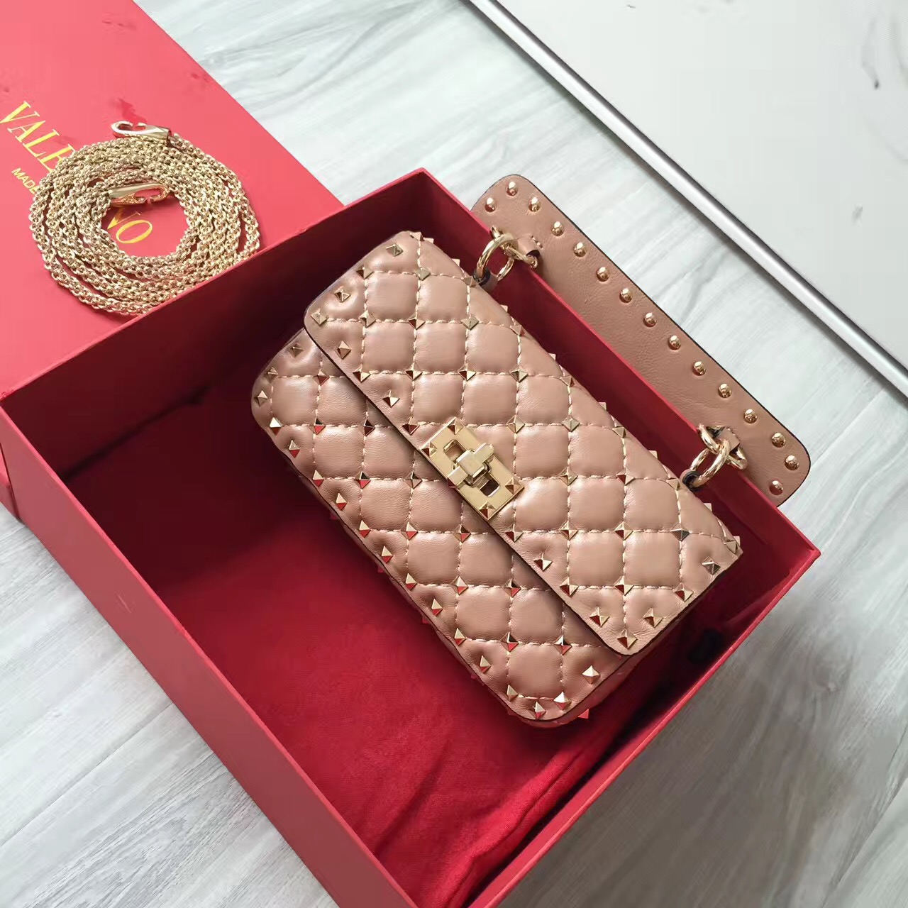 valentino small rockstud nude handbags