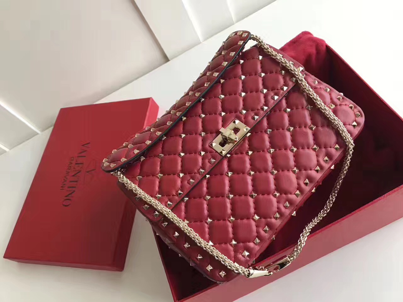 valentino red rockstud 24cm tote shoulder handbags