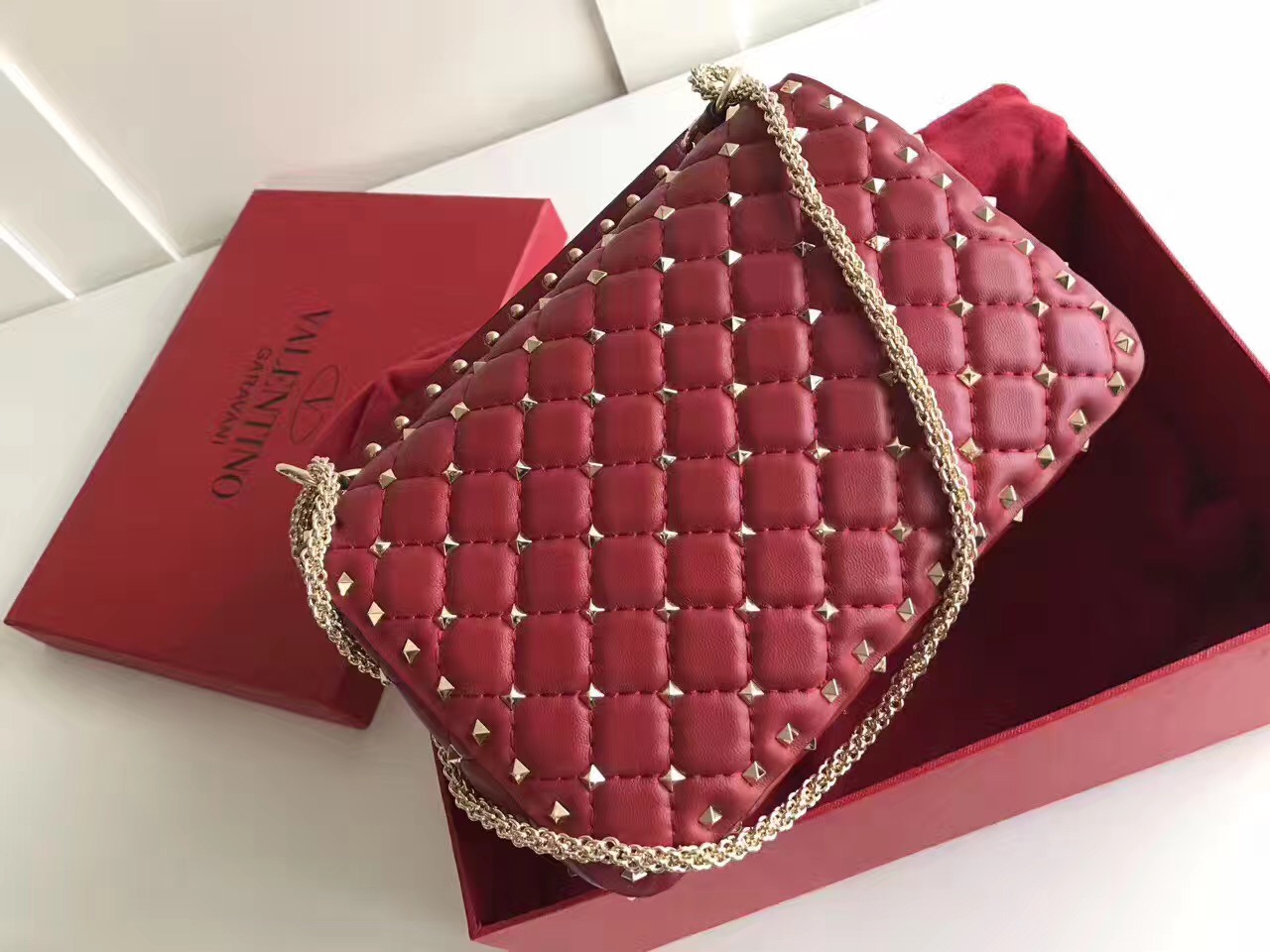 valentino red rockstud 24cm tote shoulder handbags