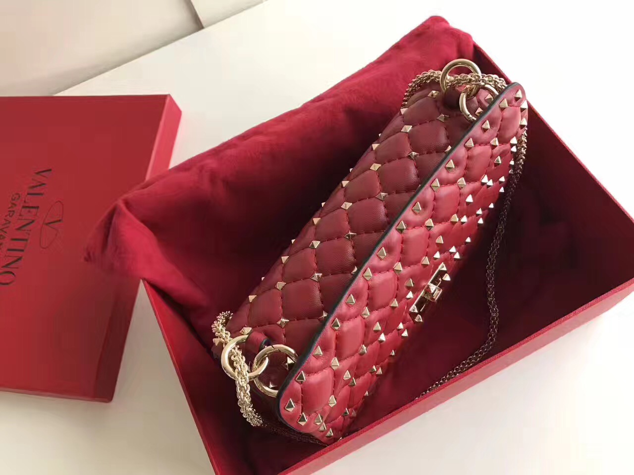 valentino red rockstud 24cm tote shoulder handbags