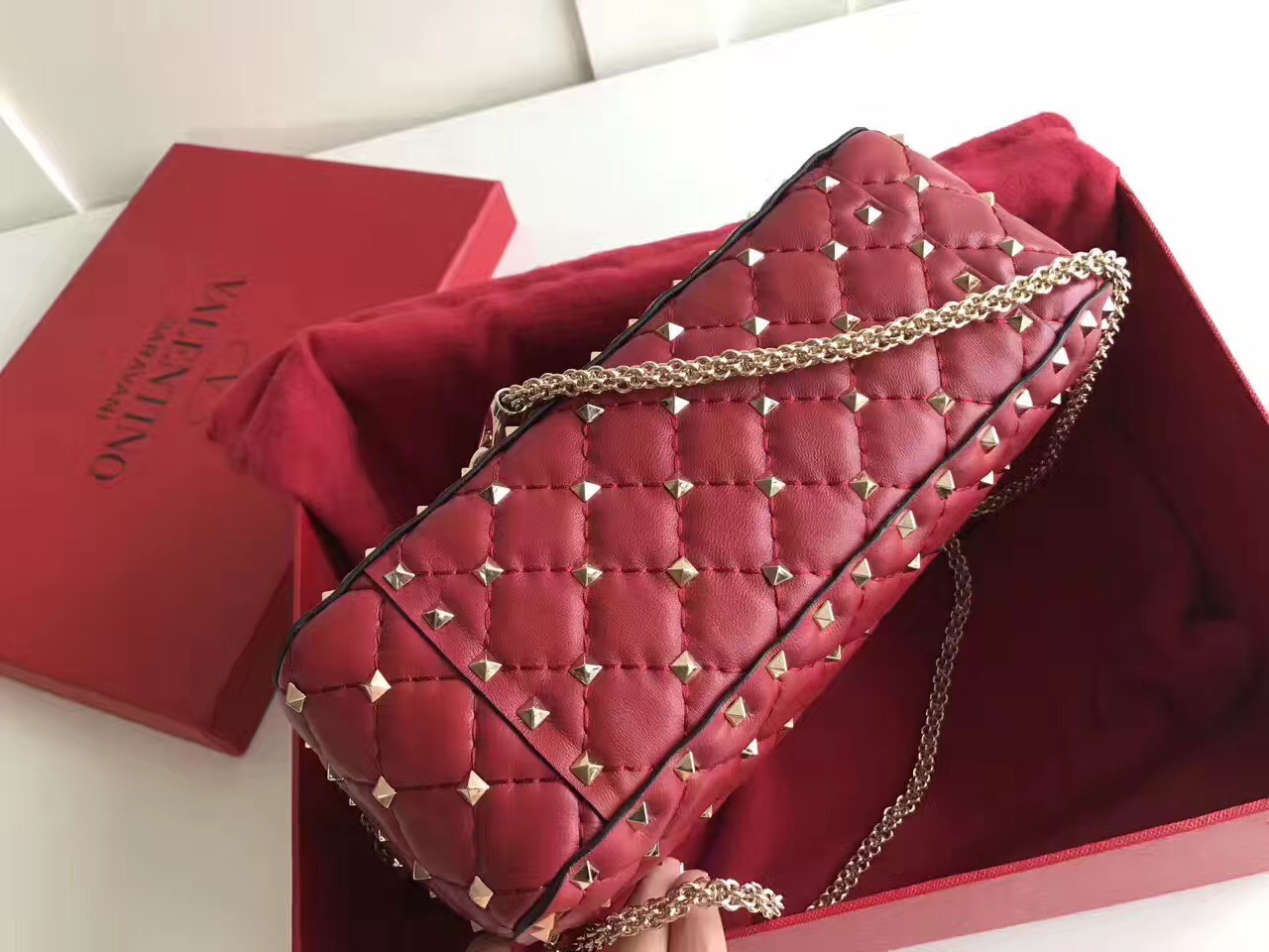 valentino red rockstud 24cm tote shoulder handbags