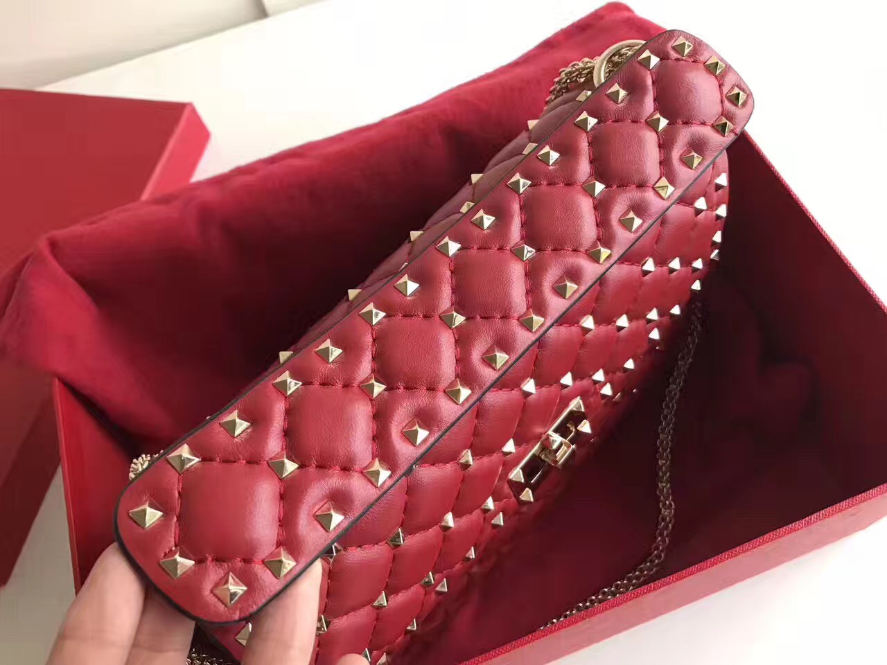 valentino red rockstud 24cm tote shoulder handbags