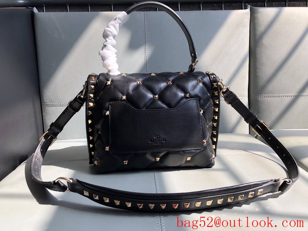 Valentino Rockstud Shoulder Bag Leather Gold Roman Stud Handbag Black