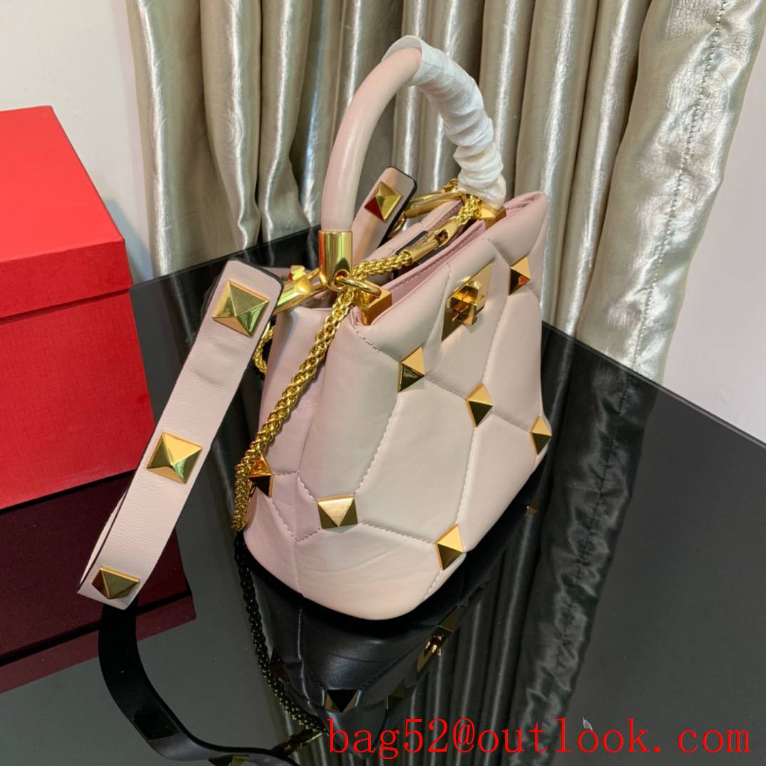 Valentino Small Roman Stud The Handle Bag in Nappa Leather Baby Pink