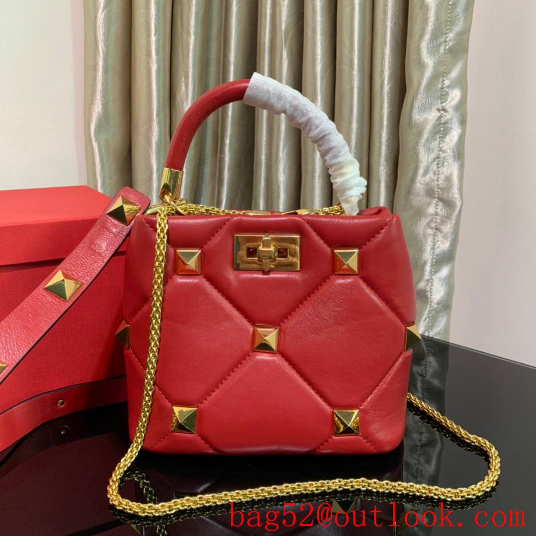 Valentino Small Roman Stud The Handle Bag in Nappa Leather Red