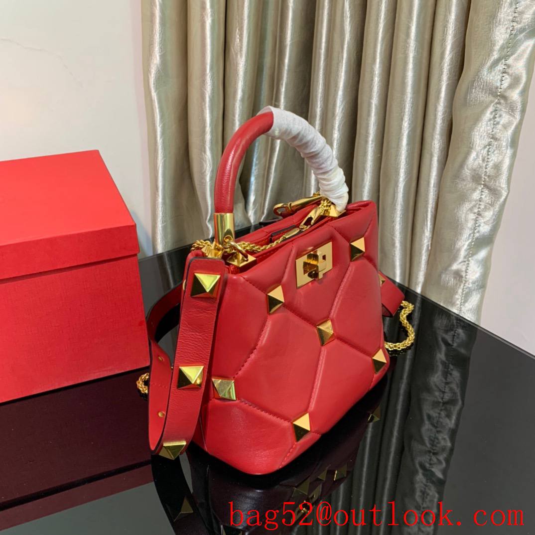 Valentino Small Roman Stud The Handle Bag in Nappa Leather Red