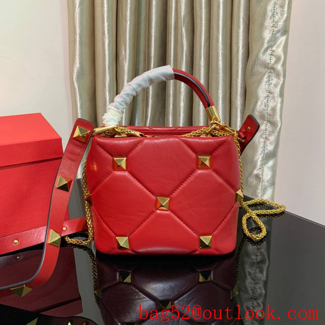 Valentino Small Roman Stud The Handle Bag in Nappa Leather Red