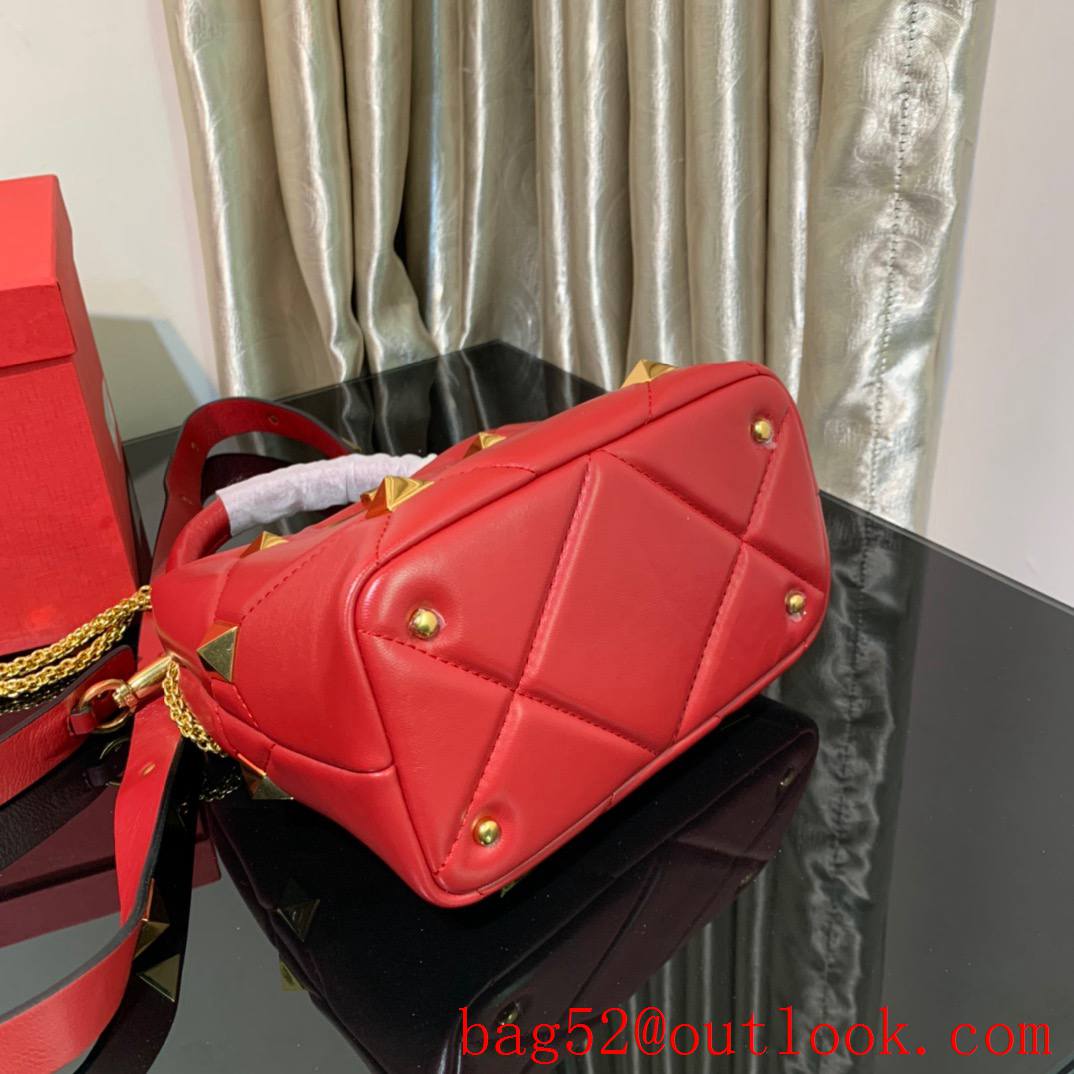 Valentino Small Roman Stud The Handle Bag in Nappa Leather Red