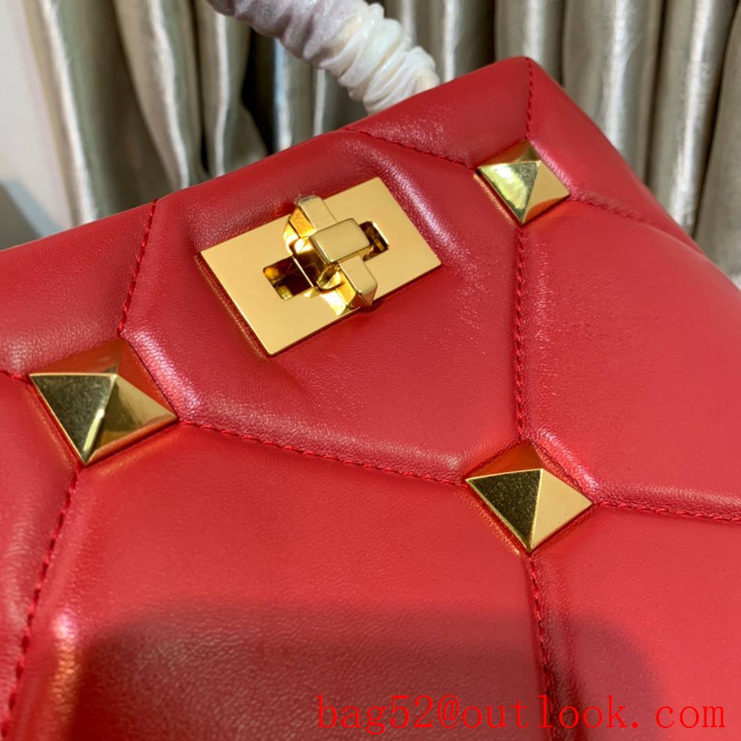 Valentino Small Roman Stud The Handle Bag in Nappa Leather Red