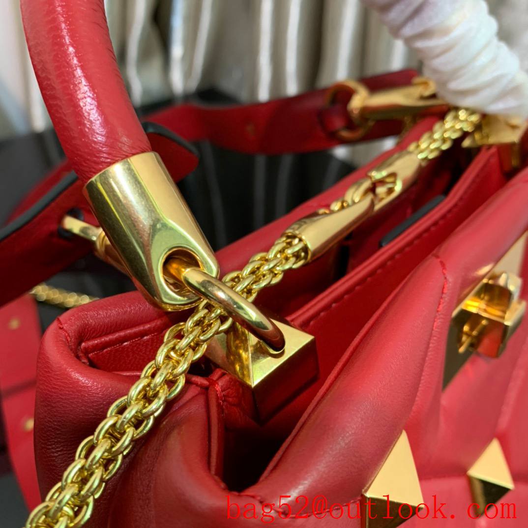 Valentino Small Roman Stud The Handle Bag in Nappa Leather Red