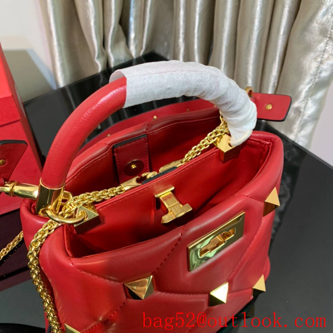 Valentino Small Roman Stud The Handle Bag in Nappa Leather Red