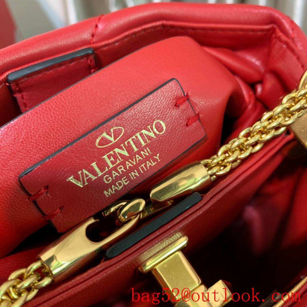 Valentino Small Roman Stud The Handle Bag in Nappa Leather Red