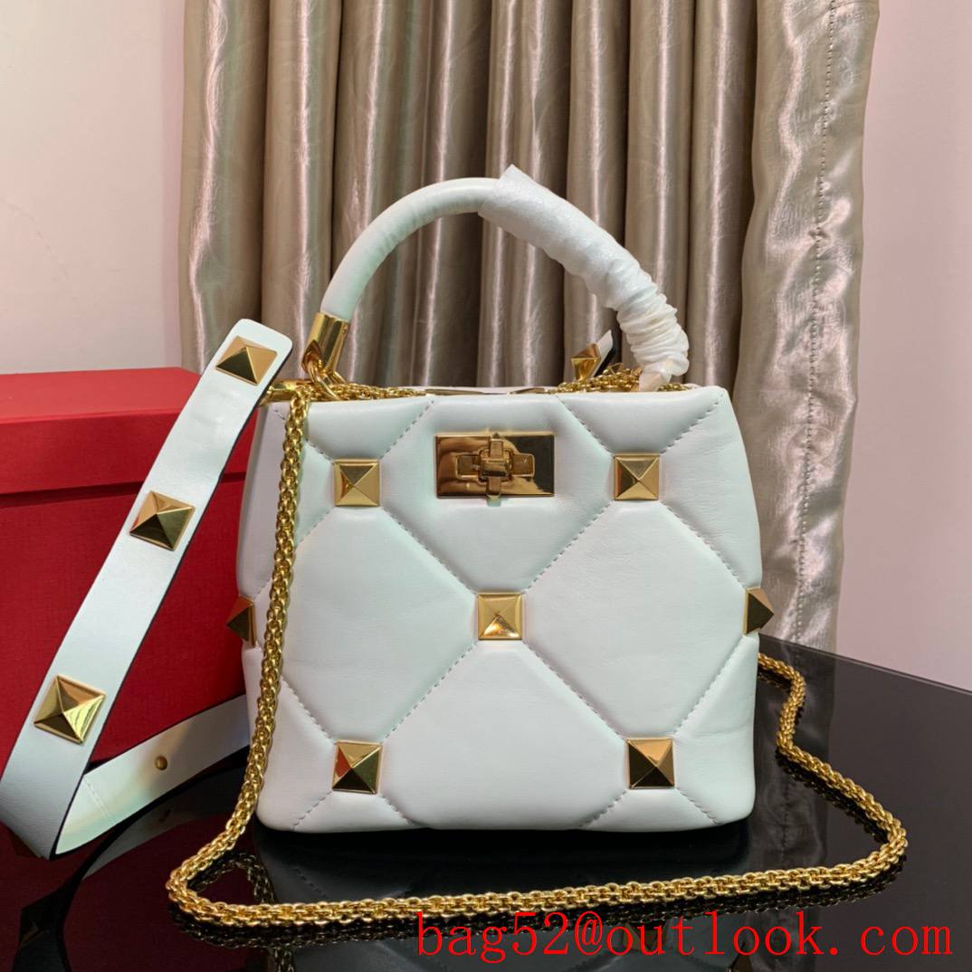 Valentino Small Roman Stud The Handle Bag in Nappa Leather White