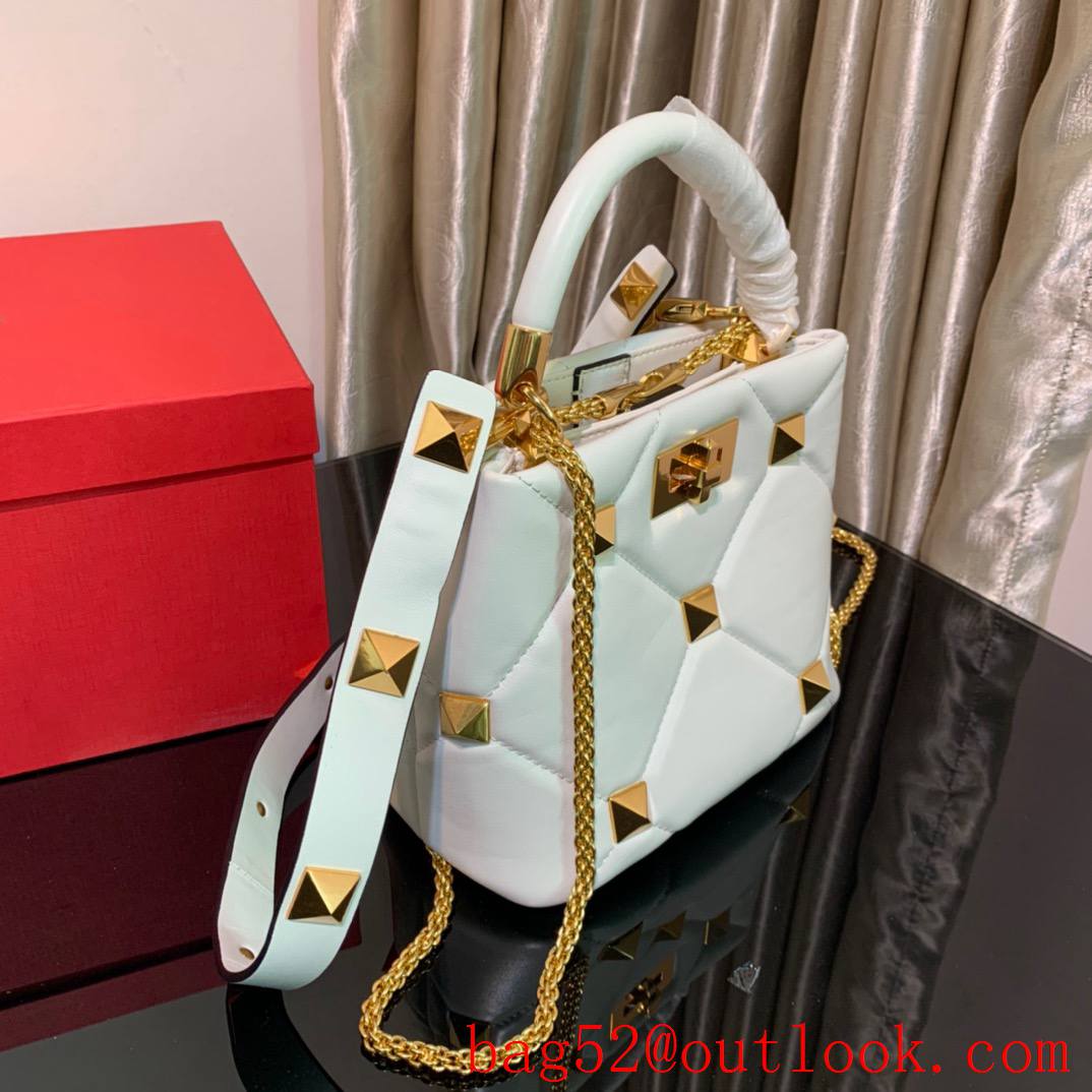 Valentino Small Roman Stud The Handle Bag in Nappa Leather White