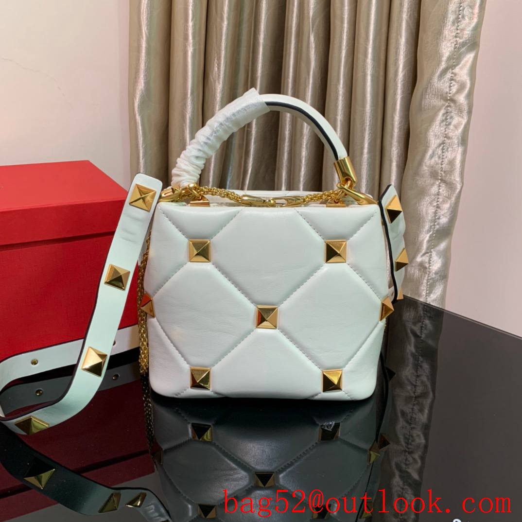 Valentino Small Roman Stud The Handle Bag in Nappa Leather White