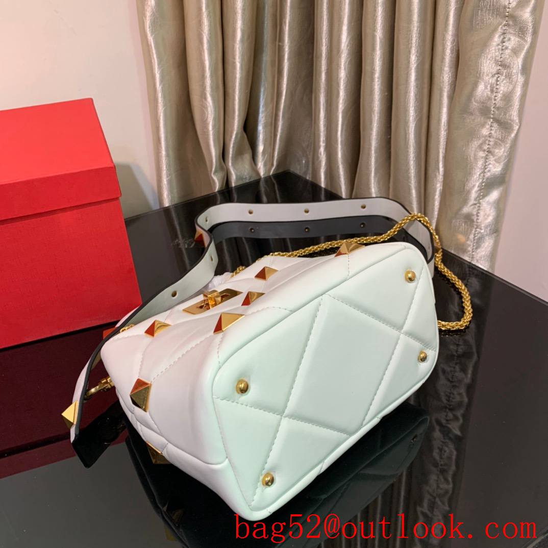 Valentino Small Roman Stud The Handle Bag in Nappa Leather White