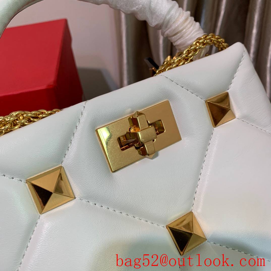 Valentino Small Roman Stud The Handle Bag in Nappa Leather White