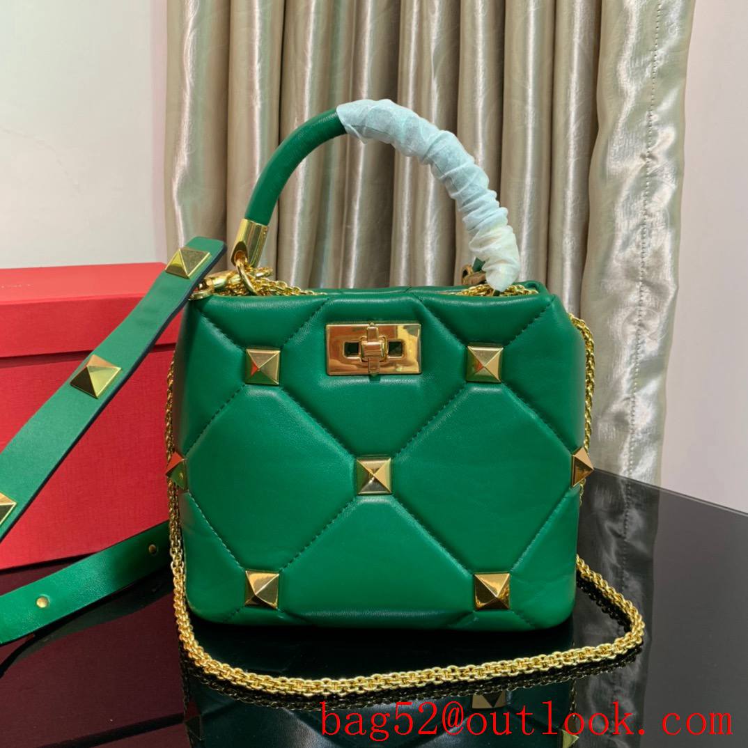 Valentino Small Roman Stud The Handle Bag in Nappa Leather Green