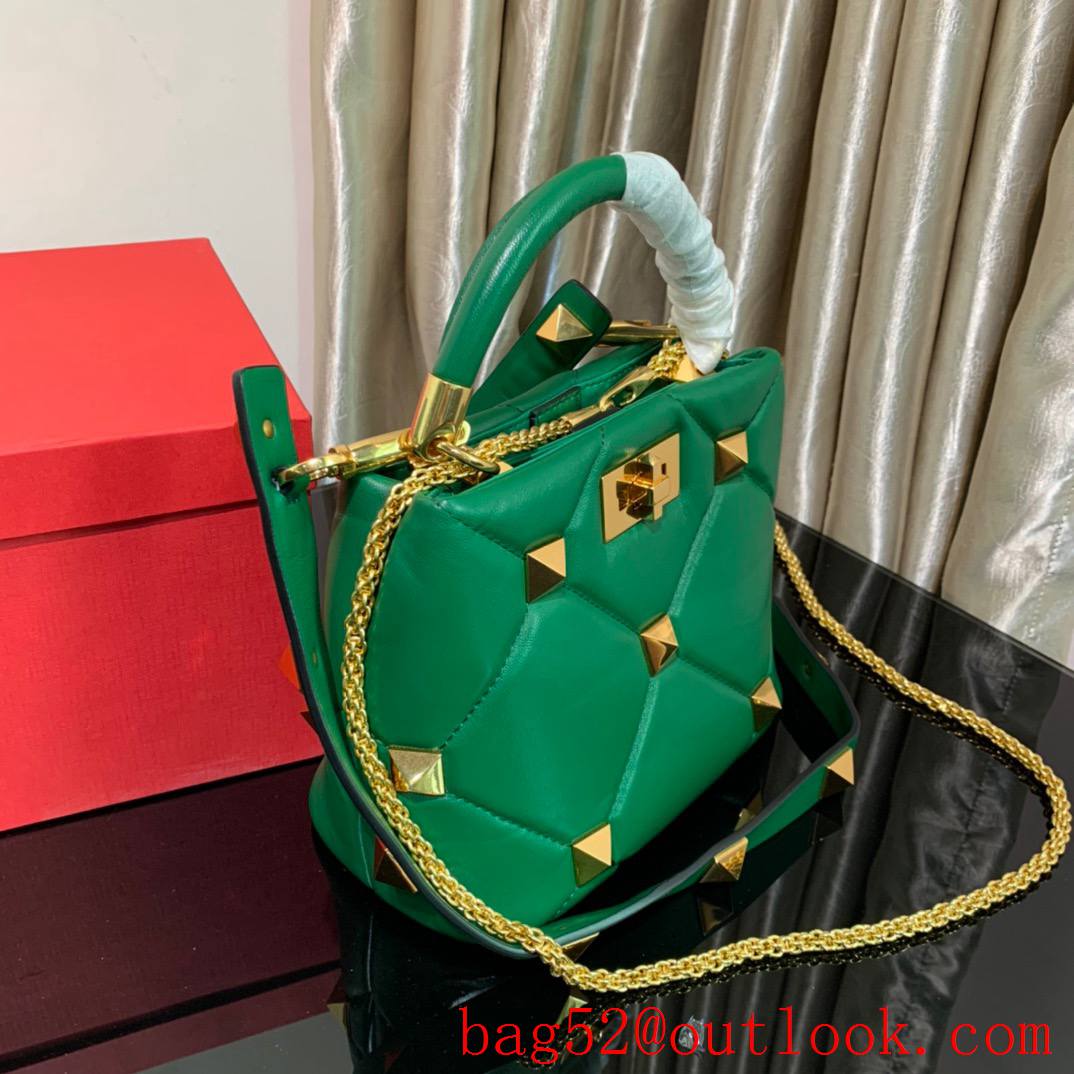 Valentino Small Roman Stud The Handle Bag in Nappa Leather Green