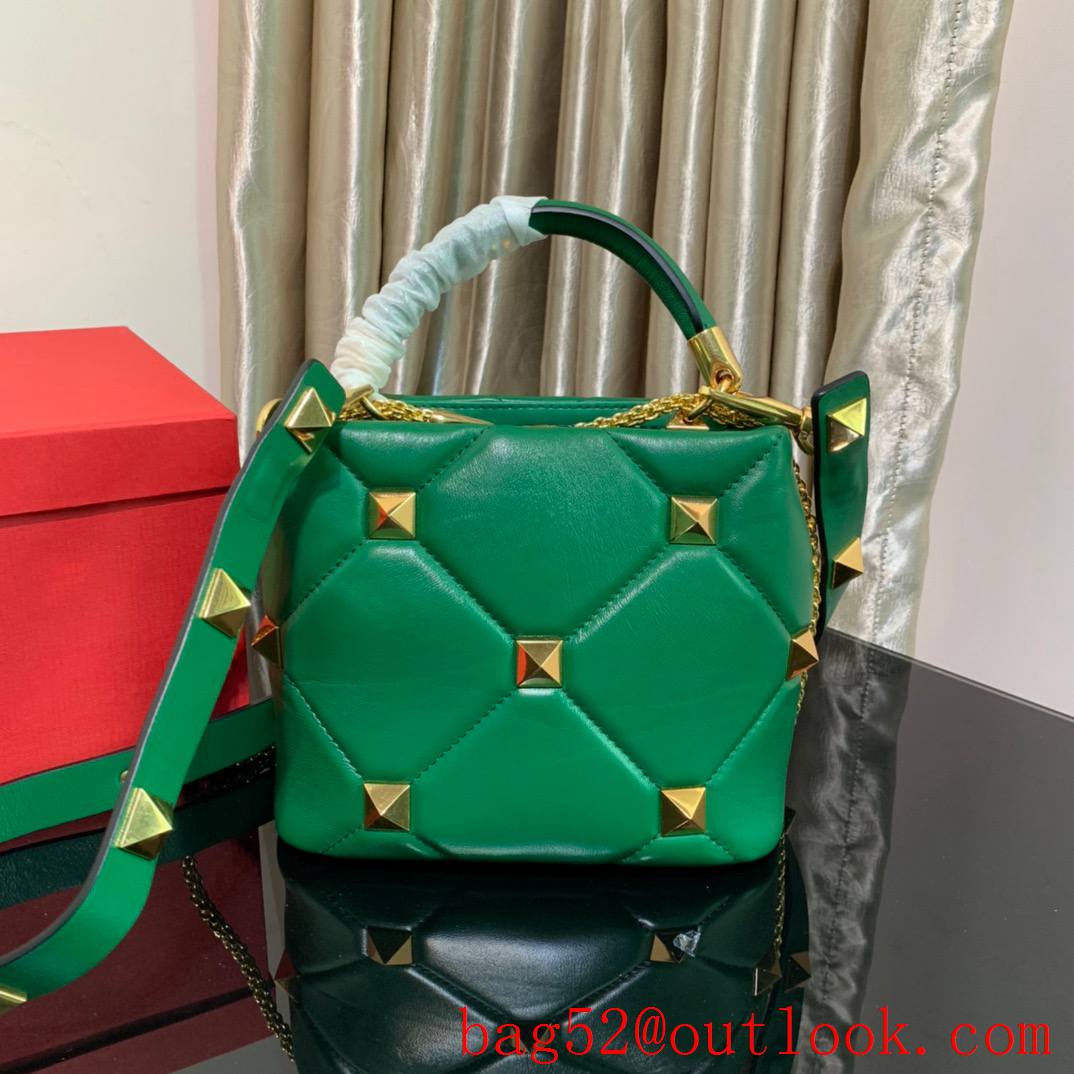 Valentino Small Roman Stud The Handle Bag in Nappa Leather Green