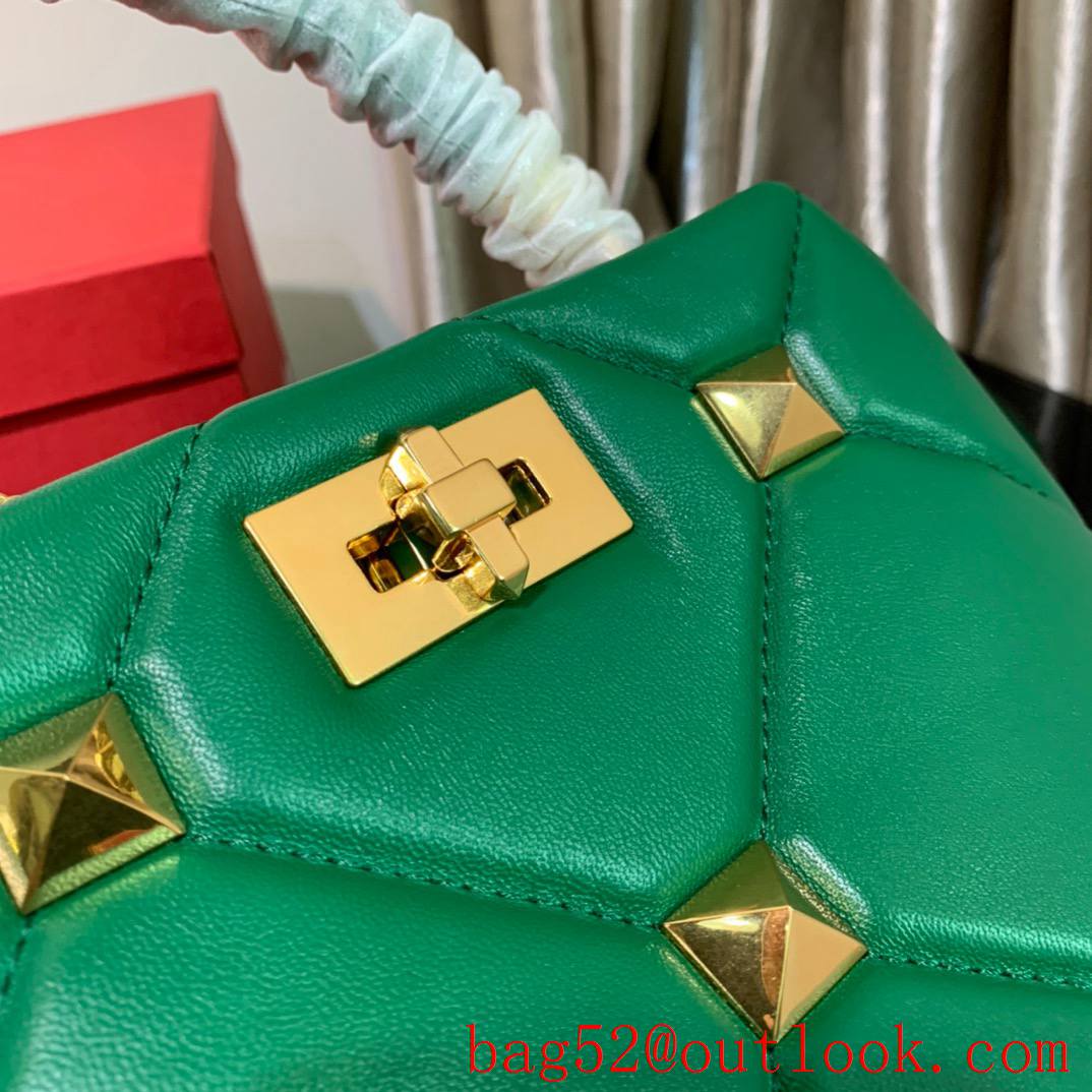 Valentino Small Roman Stud The Handle Bag in Nappa Leather Green