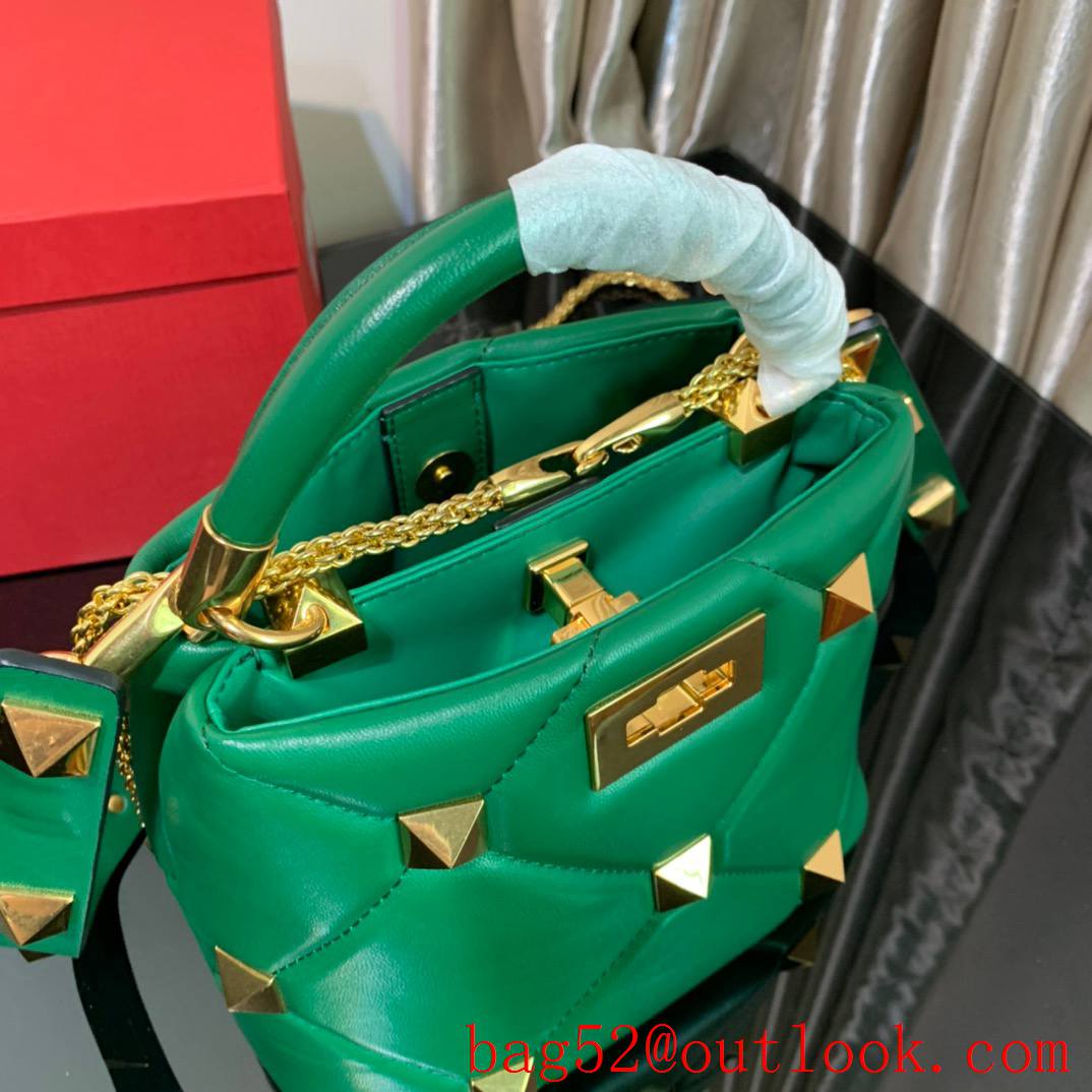 Valentino Small Roman Stud The Handle Bag in Nappa Leather Green