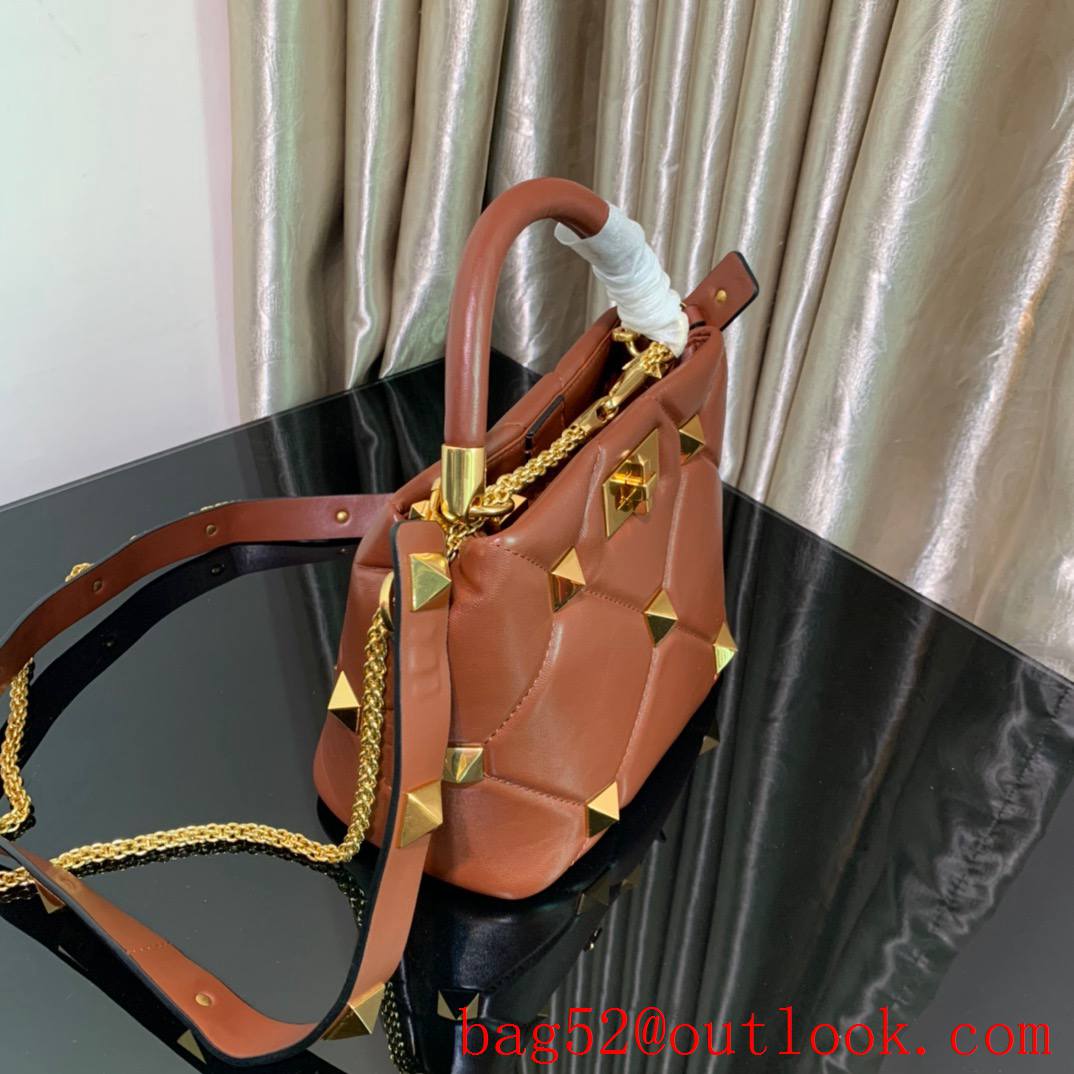 Valentino Small Roman Stud The Handle Bag in Nappa Leather Brown