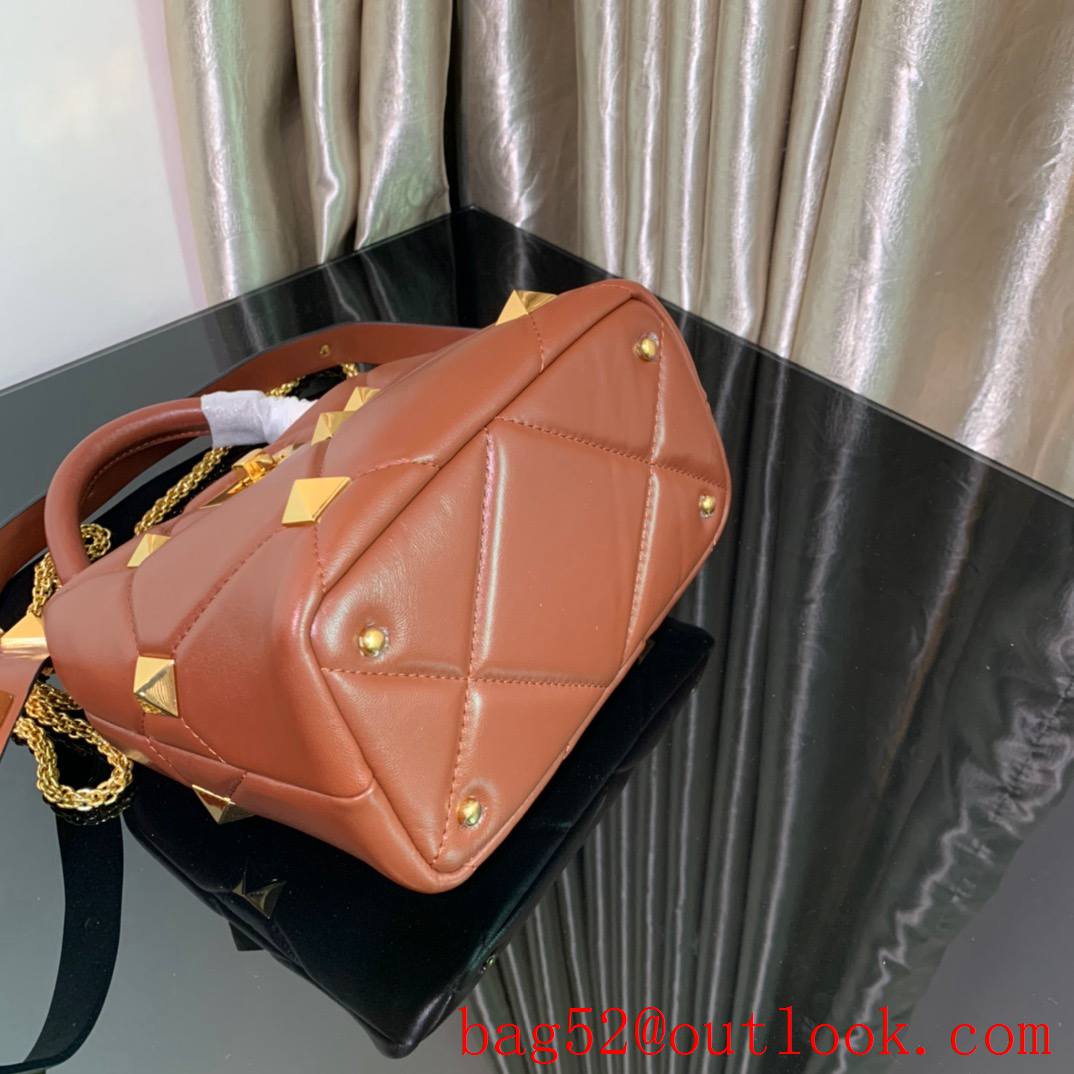 Valentino Small Roman Stud The Handle Bag in Nappa Leather Brown