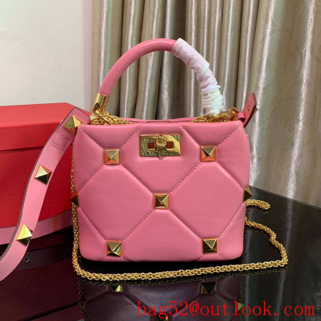 Valentino Small Roman Stud The Handle Bag in Nappa Leather Pink
