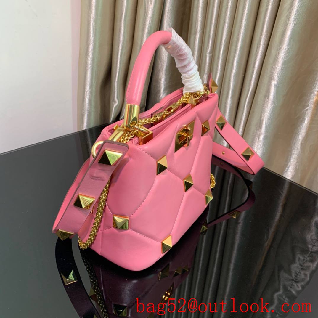 Valentino Small Roman Stud The Handle Bag in Nappa Leather Pink