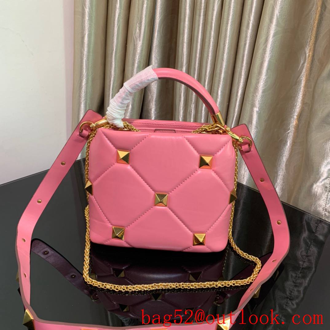 Valentino Small Roman Stud The Handle Bag in Nappa Leather Pink