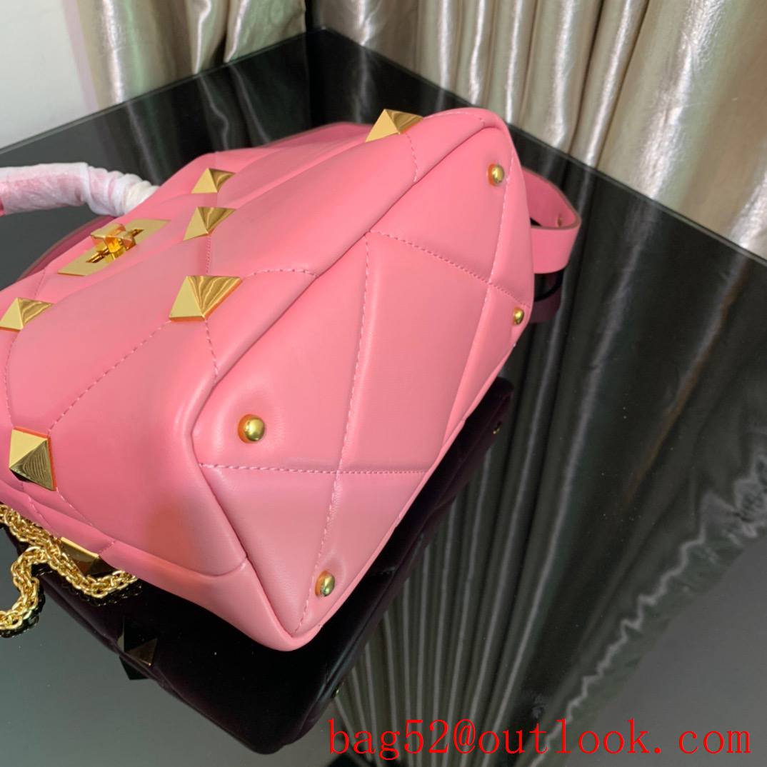 Valentino Small Roman Stud The Handle Bag in Nappa Leather Pink