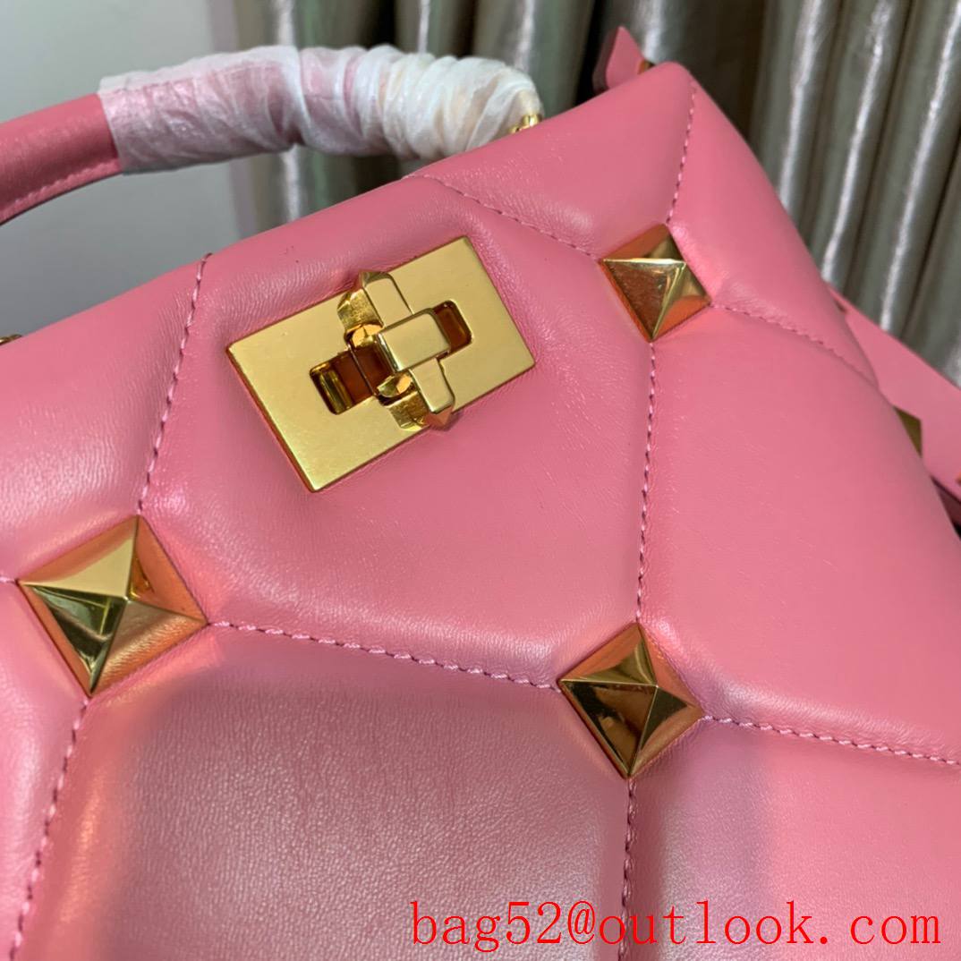 Valentino Small Roman Stud The Handle Bag in Nappa Leather Pink