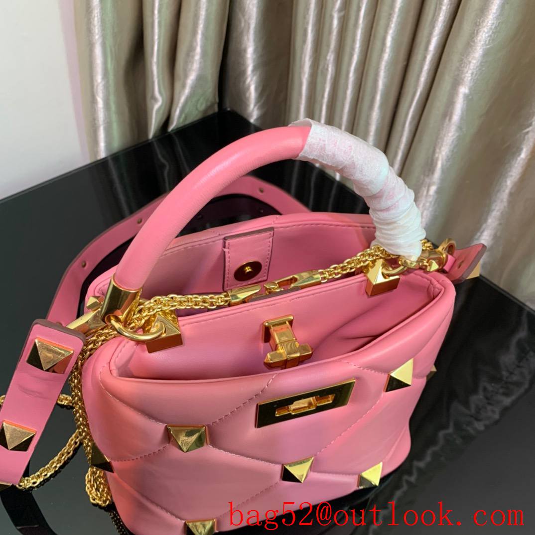 Valentino Small Roman Stud The Handle Bag in Nappa Leather Pink