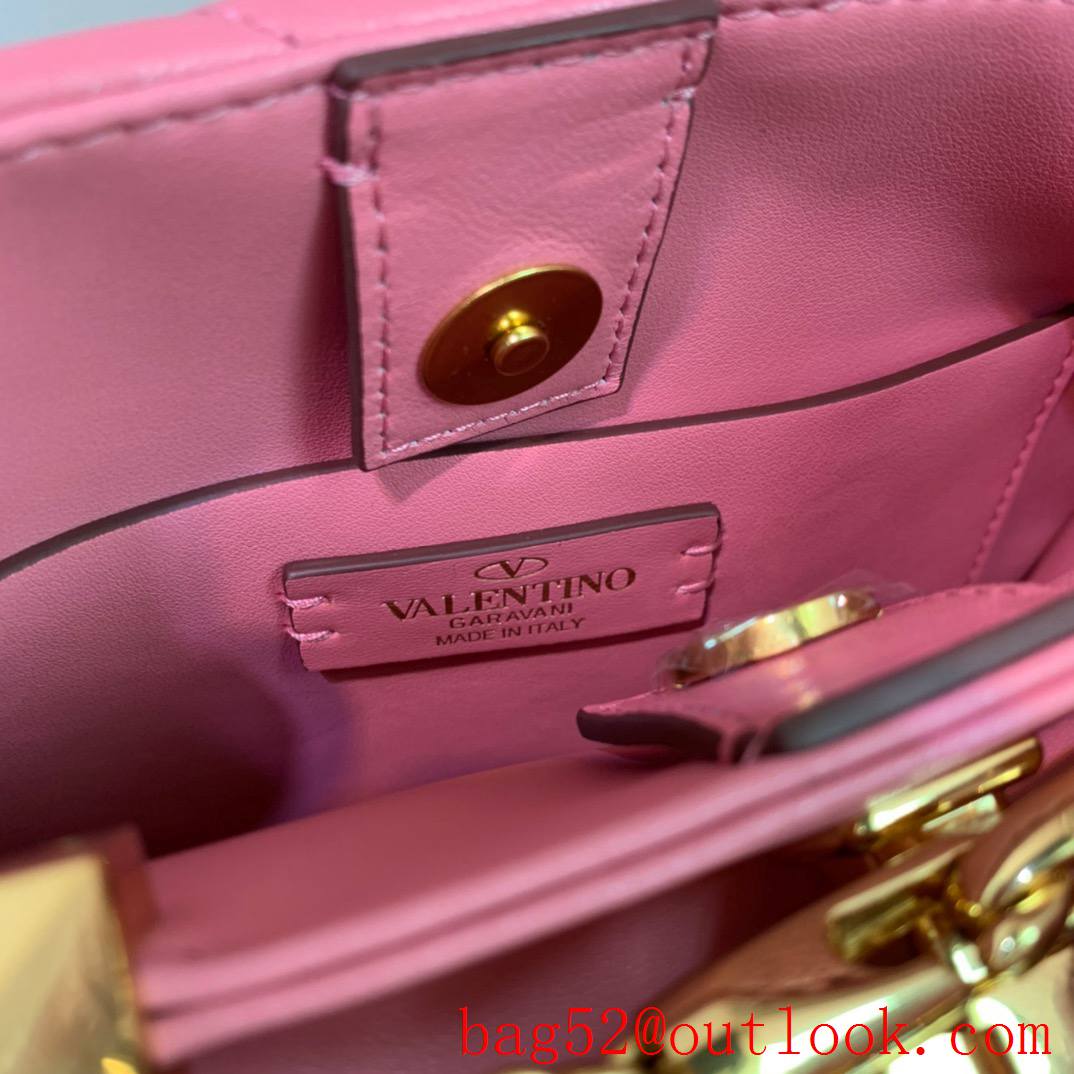 Valentino Small Roman Stud The Handle Bag in Nappa Leather Pink