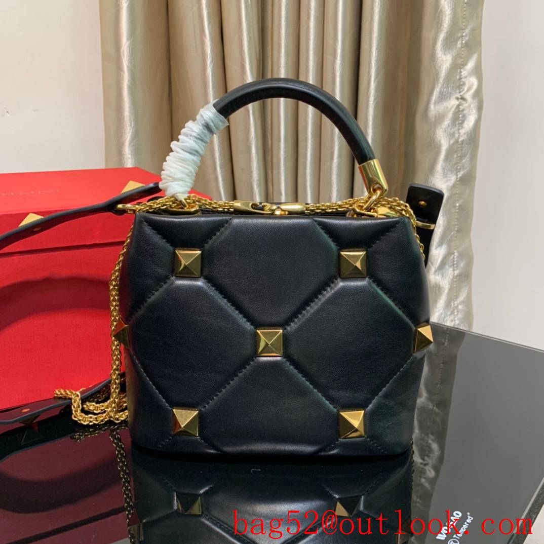 Valentino Small Roman Stud The Handle Bag Nappa Leather Black Gold