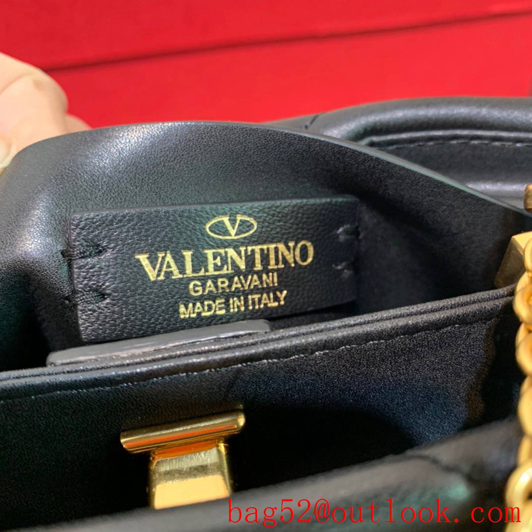 Valentino Small Roman Stud The Handle Bag Nappa Leather Black Gold