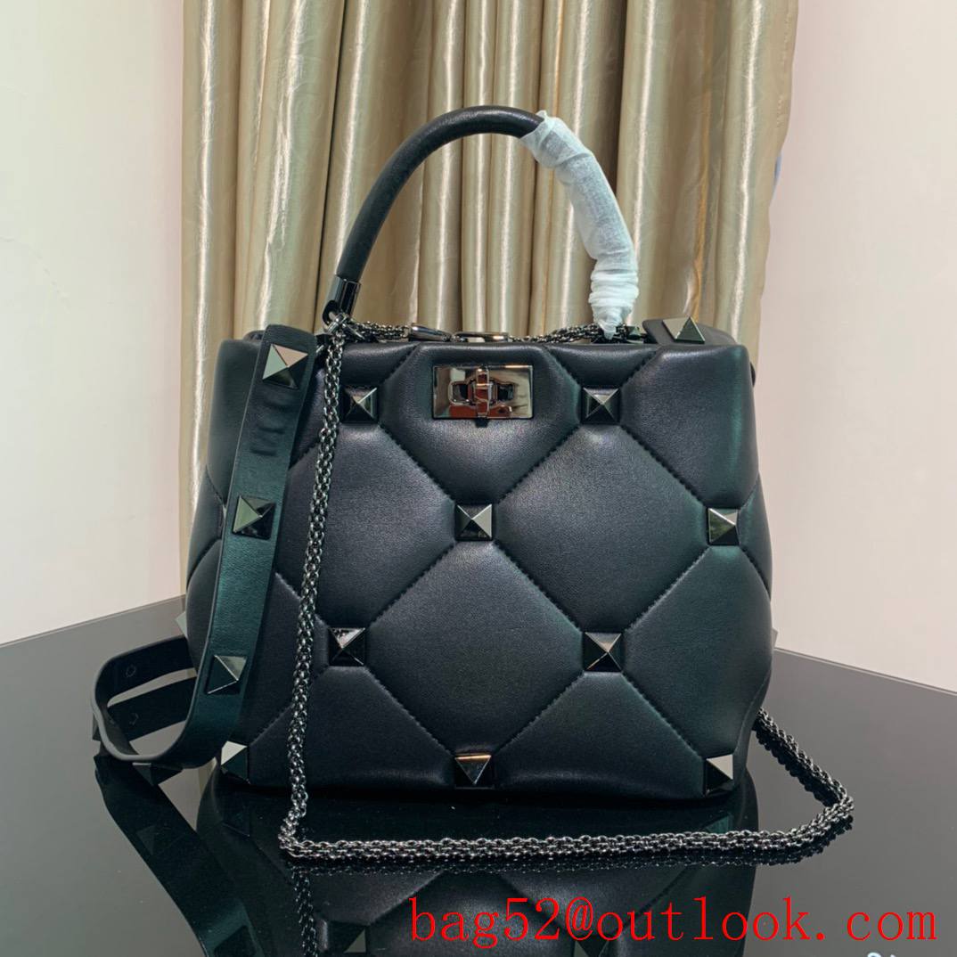 Valentino Large Roman Stud The Handle Bag in Nappa Leather Black