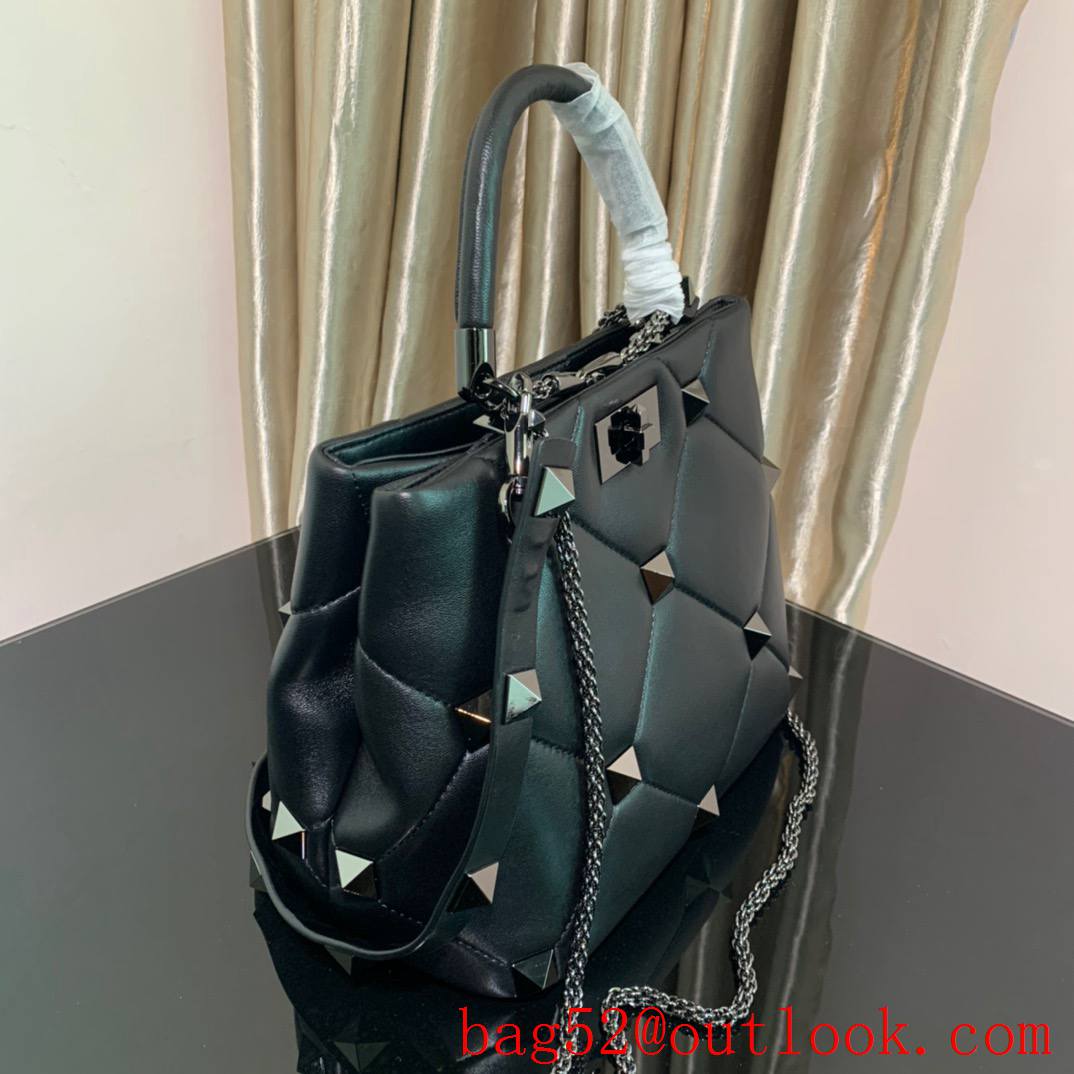 Valentino Large Roman Stud The Handle Bag in Nappa Leather Black